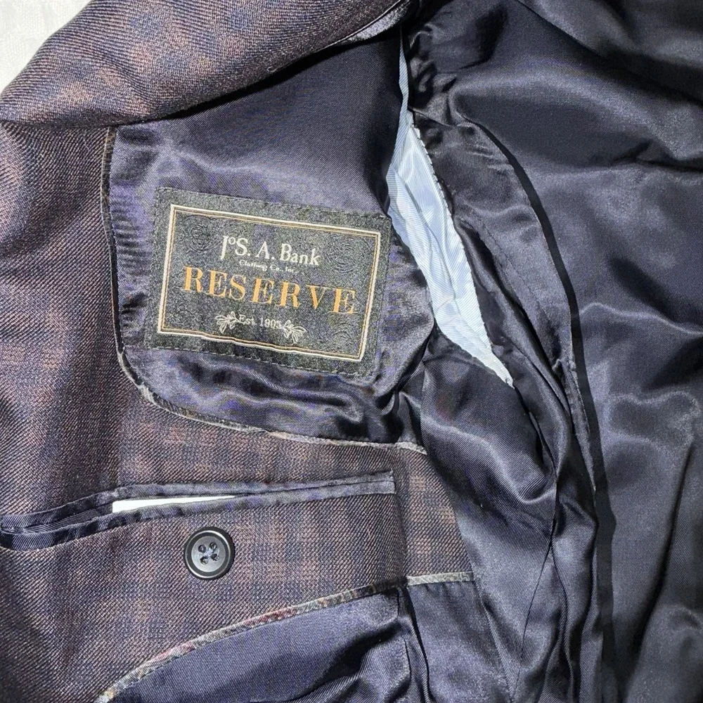 Jos A Bank Reserve Blazer Mens 42 Brown Blue Plaid Silk Wool Sport Coat‎ Jacket